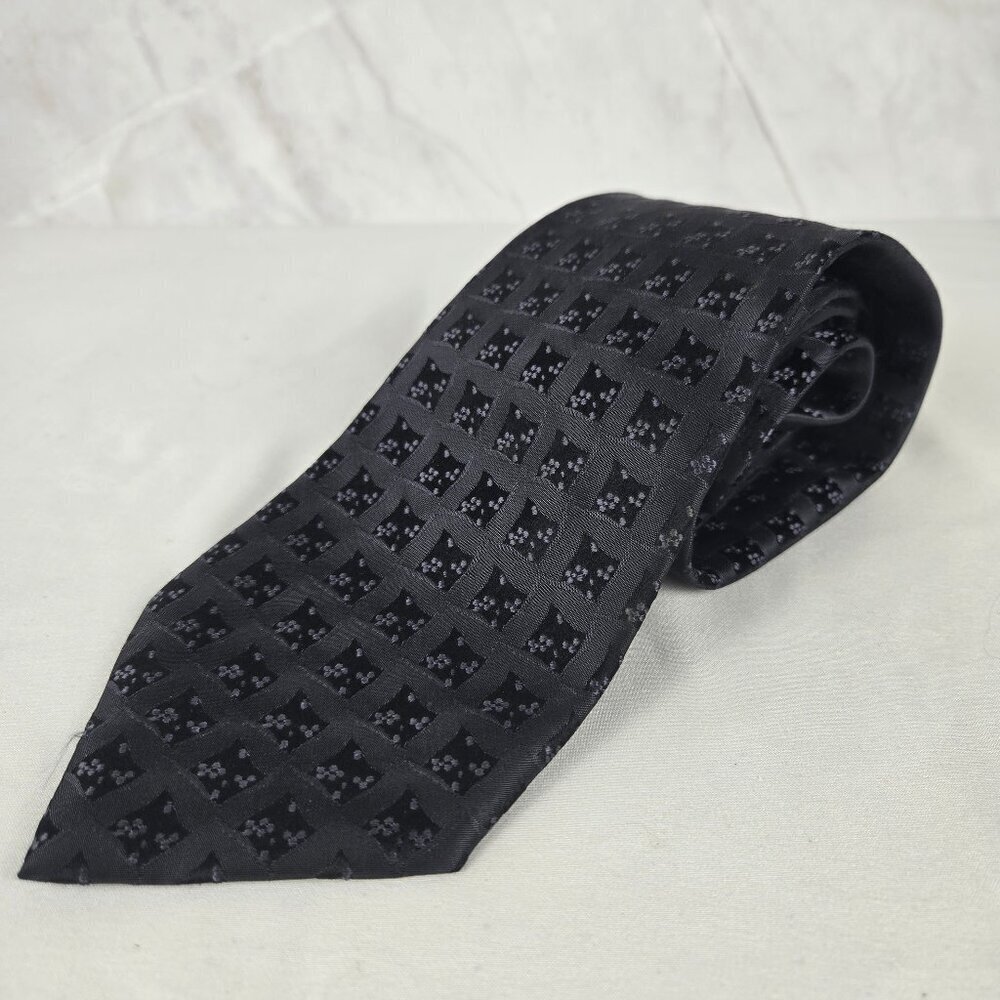 Bellini Handmade 100% Silk Men's Tie Black on Black Patterned Office Formal